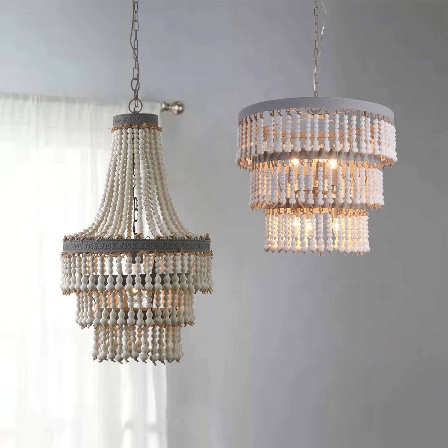 Three Tiered Wood Beaded Chandelier - YIOSI