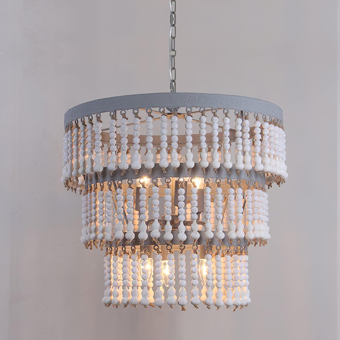Three Tiered Wood Beaded Chandelier - YIOSI