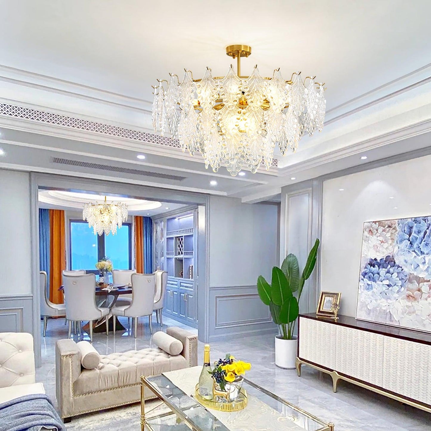 Tiered Carved Glass Chandelier - YIOSI