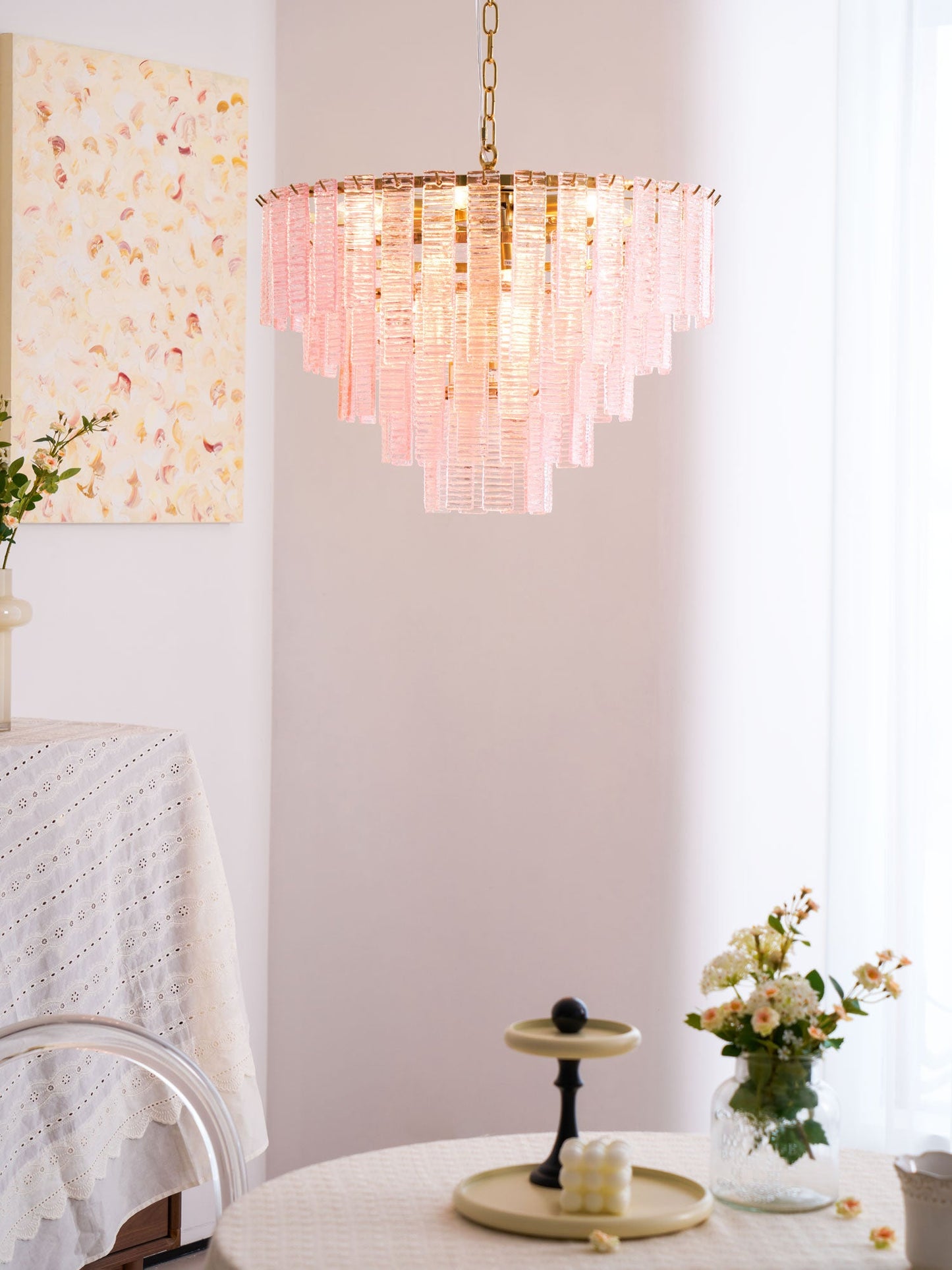 Opalora Pink Murano Chandelier - YIOSI