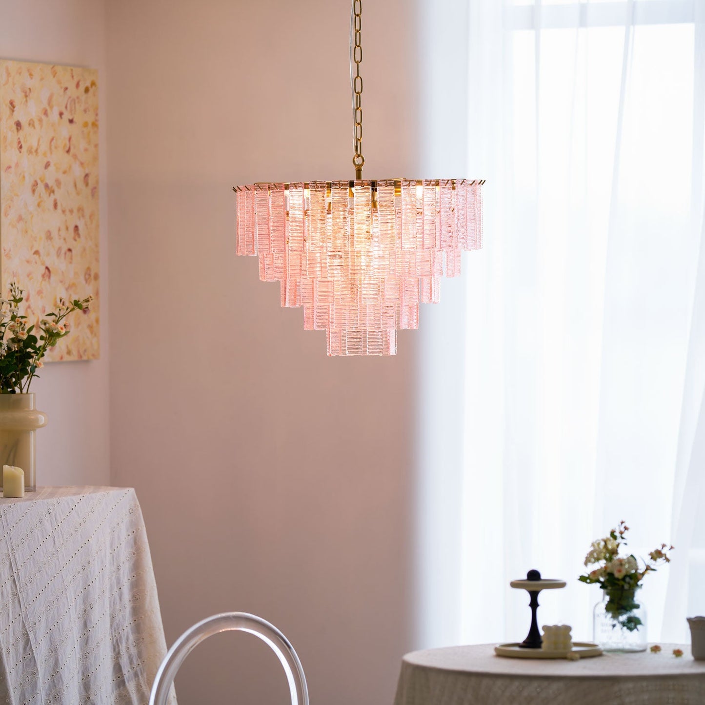 Opalora Pink Murano Chandelier - YIOSI