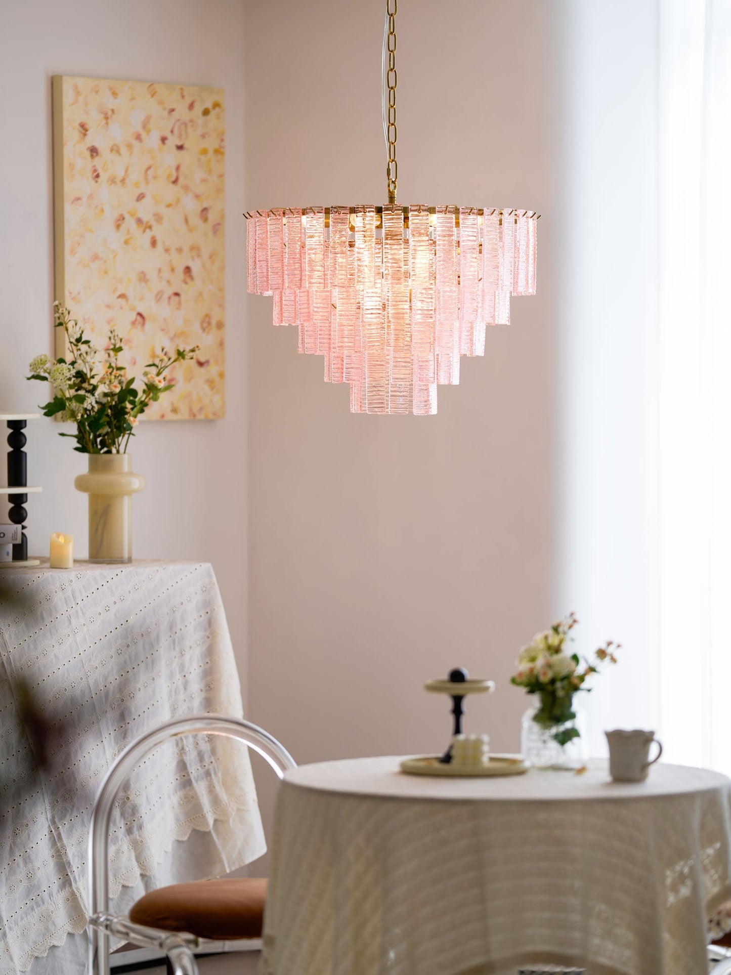 Opalora Pink Murano Chandelier - YIOSI
