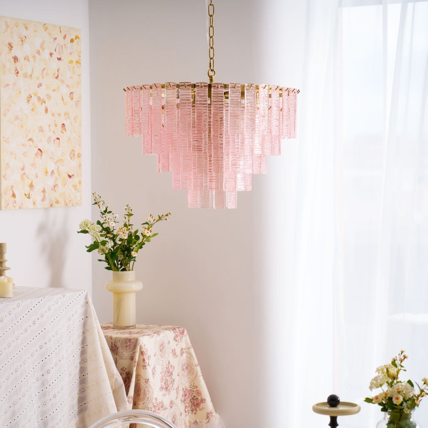 Opalora Pink Murano Chandelier - YIOSI
