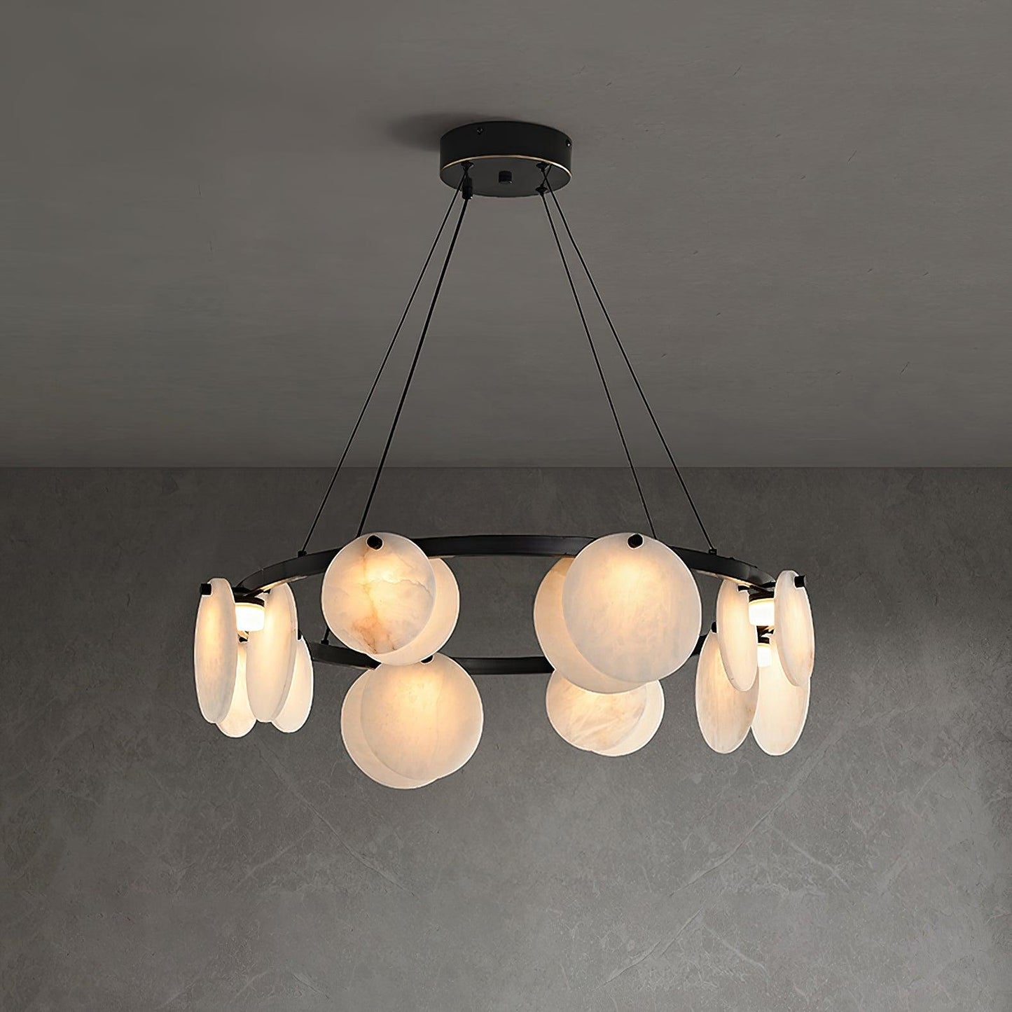Elegant Trinidad Alabaster 8-12 Head Brass & White Chandelier