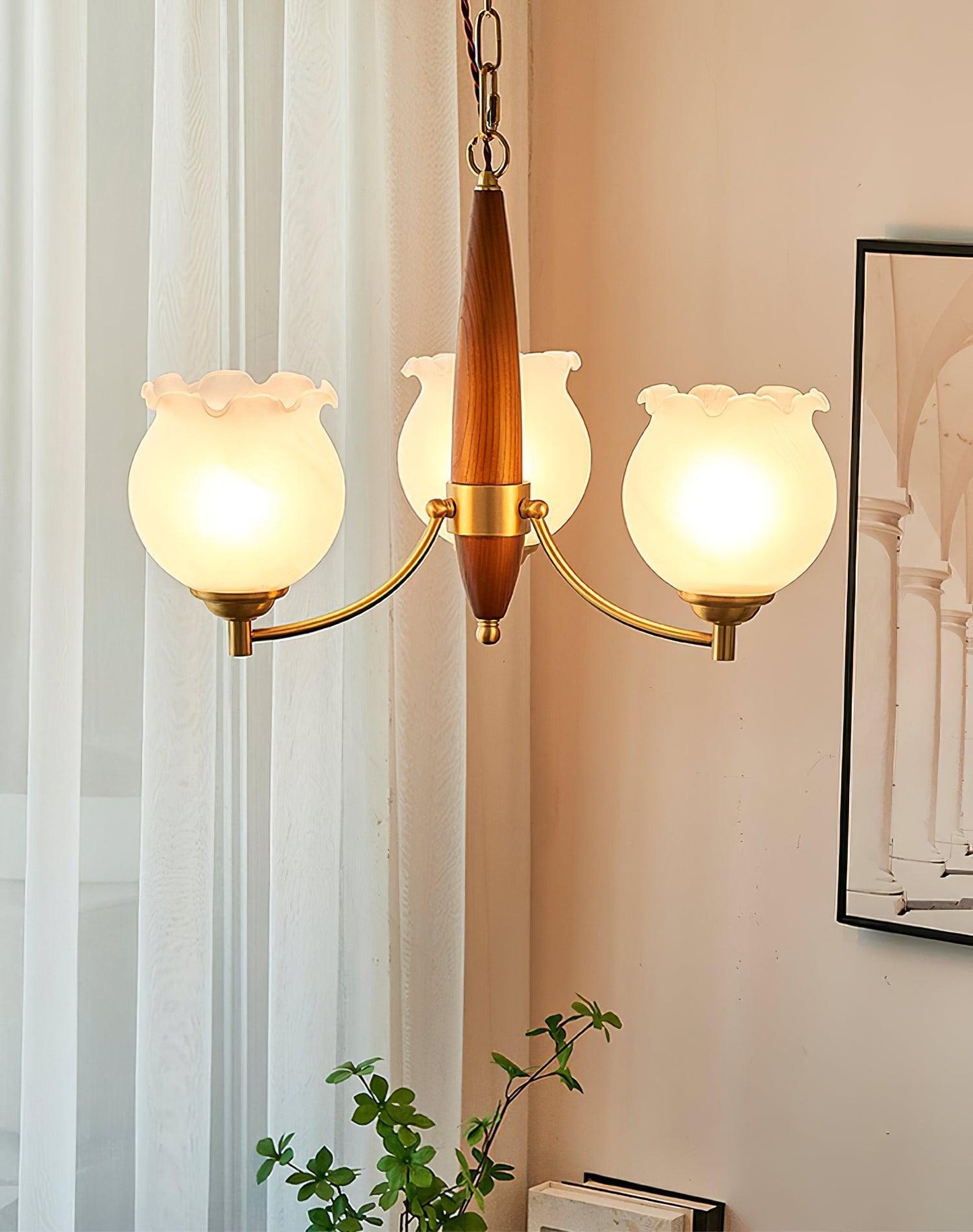 Tulips Glass Wood Chandelier - YIOSI