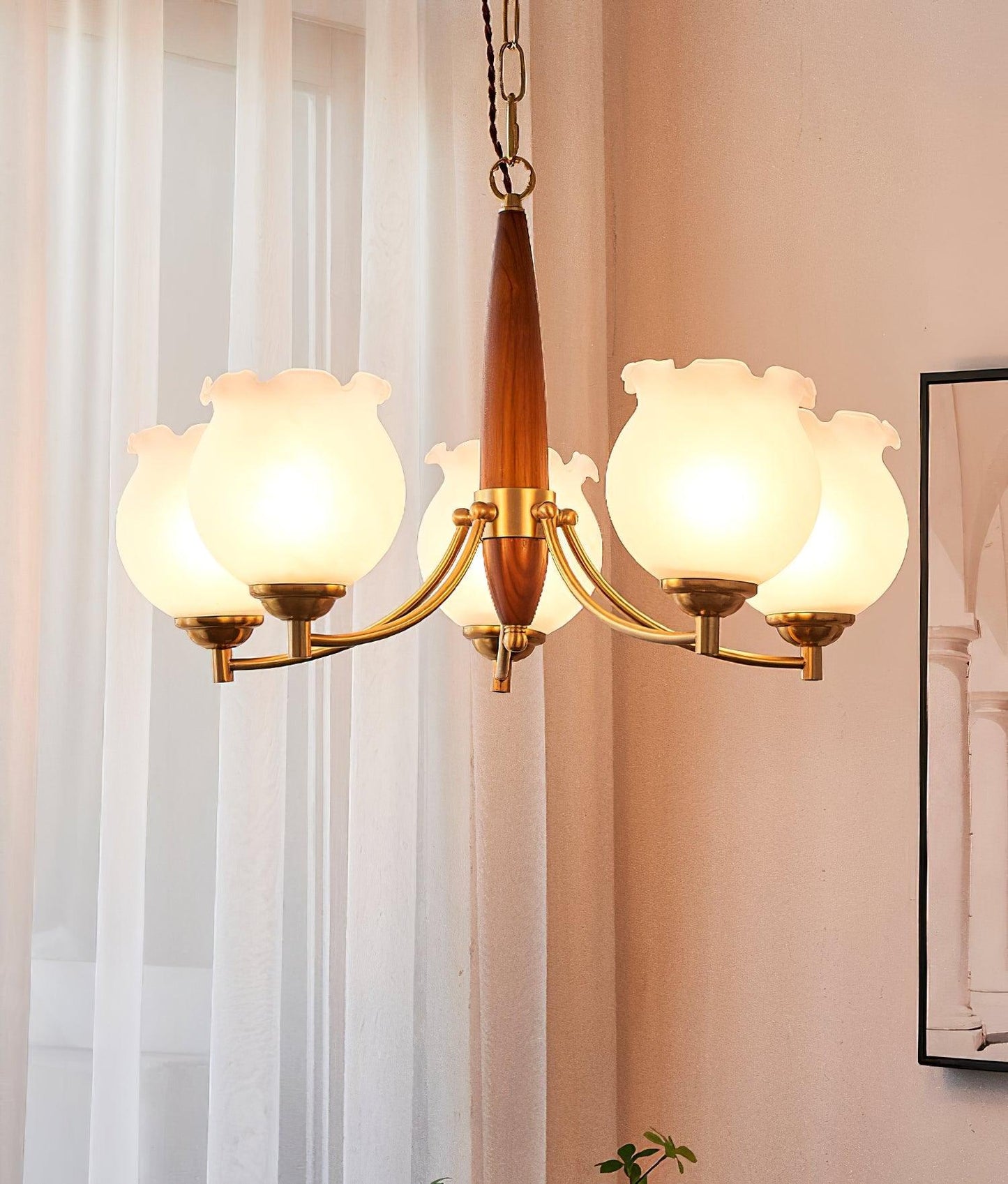 Tulips Glass Wood Chandelier - YIOSI