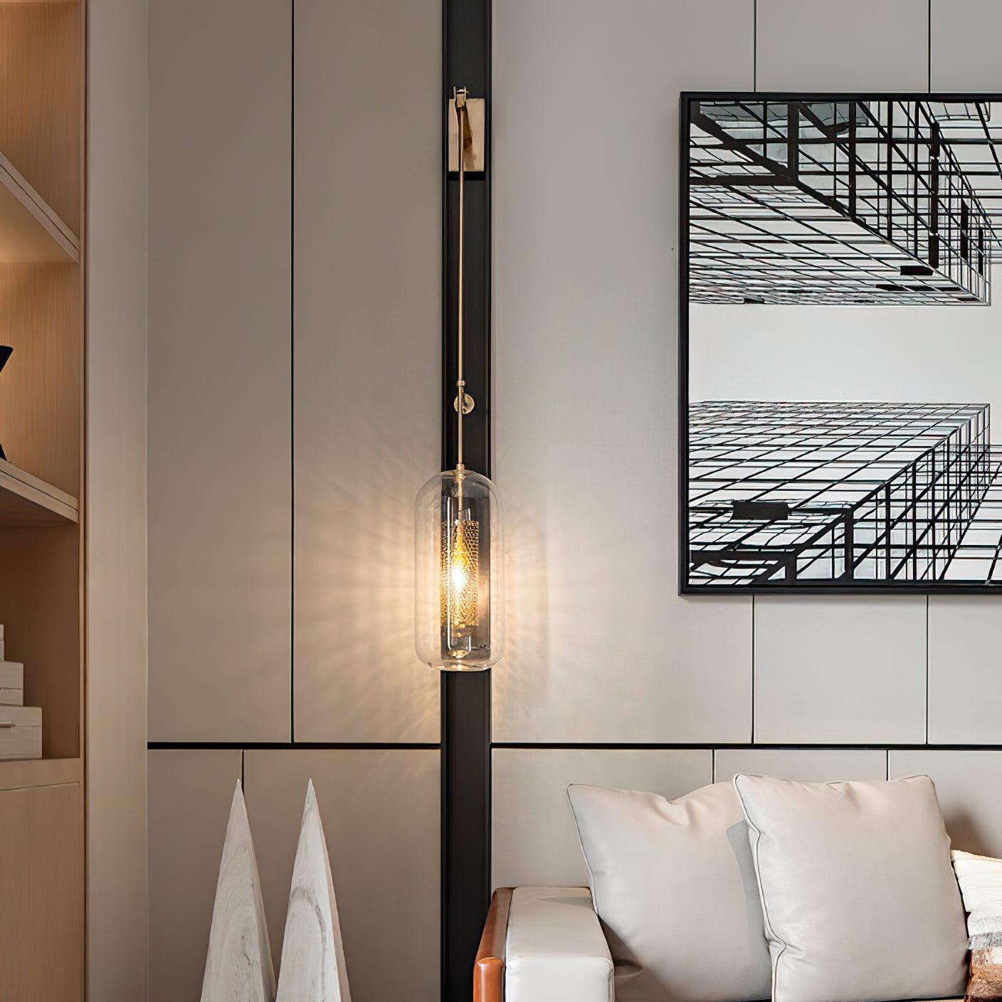Vadim Glass Wall Lamp – Black & Gold Metal Sconce with Clear Glass, 51‑in & 67‑in Options