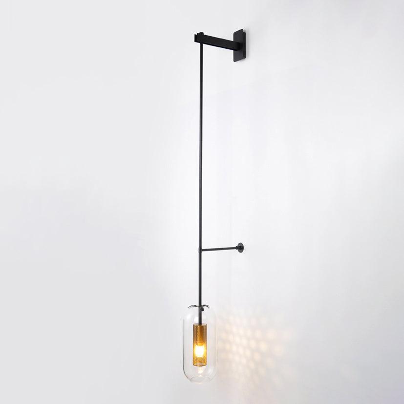 Vadim Glass Wall Lamp – Black & Gold Metal Sconce with Clear Glass, 51‑in & 67‑in Options
