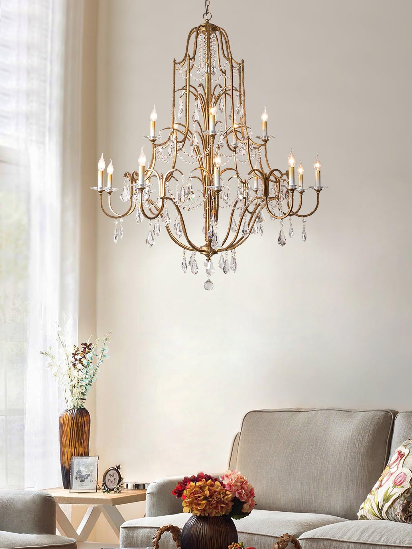 Gold Valentina Crystal Chandelier with Adjustable Heads – Luxury Ceiling Light