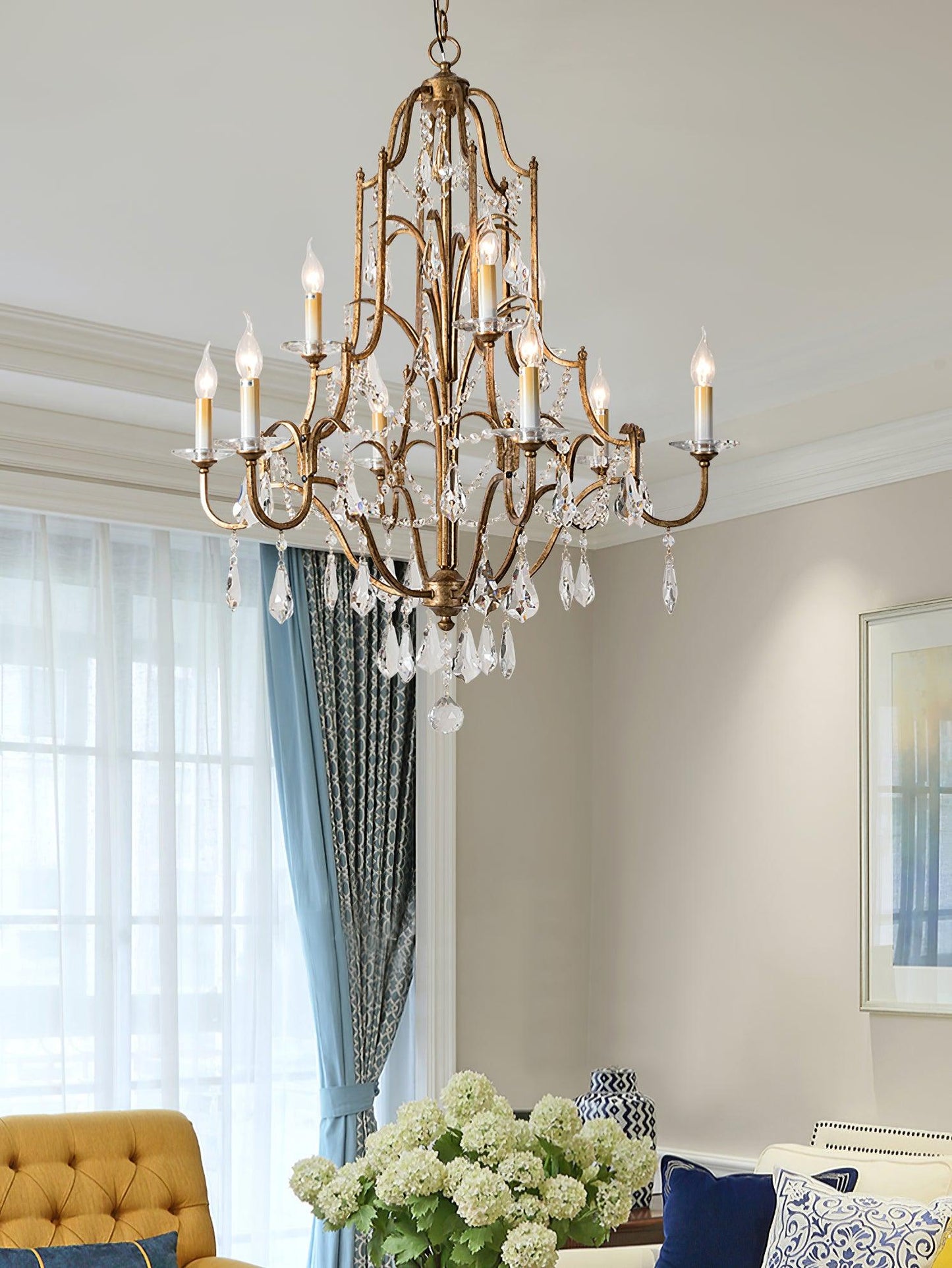 Gold Valentina Crystal Chandelier with Adjustable Heads – Luxury Ceiling Light
