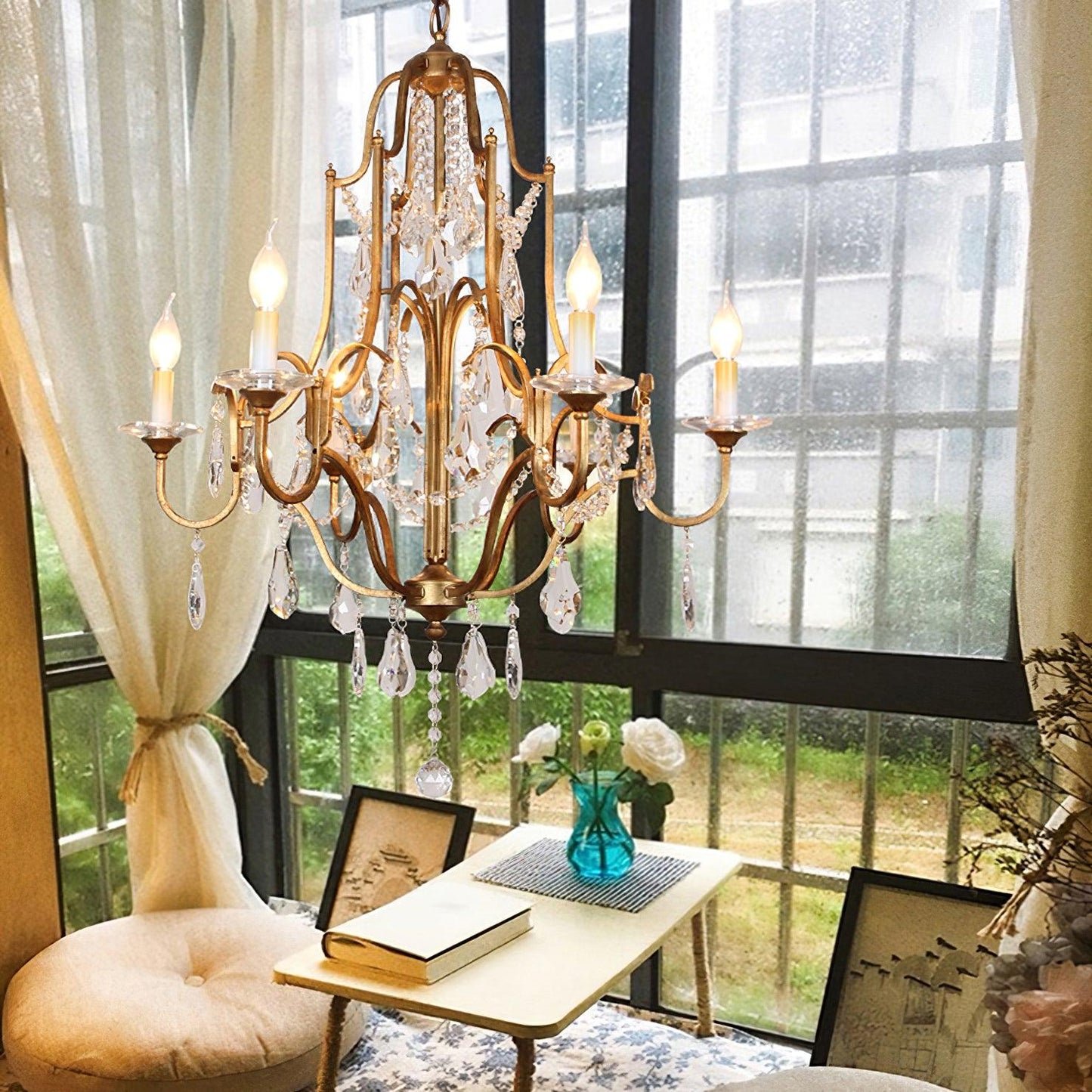 Gold Valentina Crystal Chandelier with Adjustable Heads – Luxury Ceiling Light
