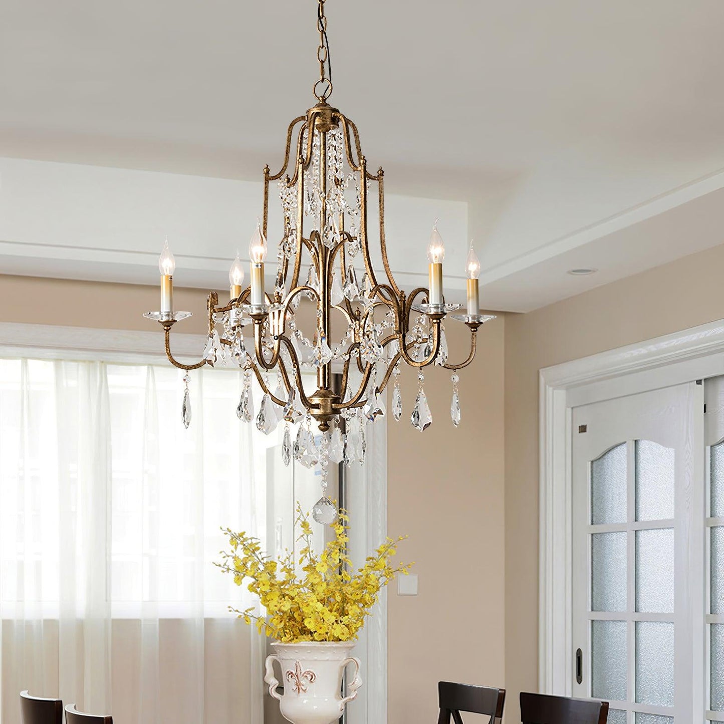Gold Valentina Crystal Chandelier with Adjustable Heads – Luxury Ceiling Light