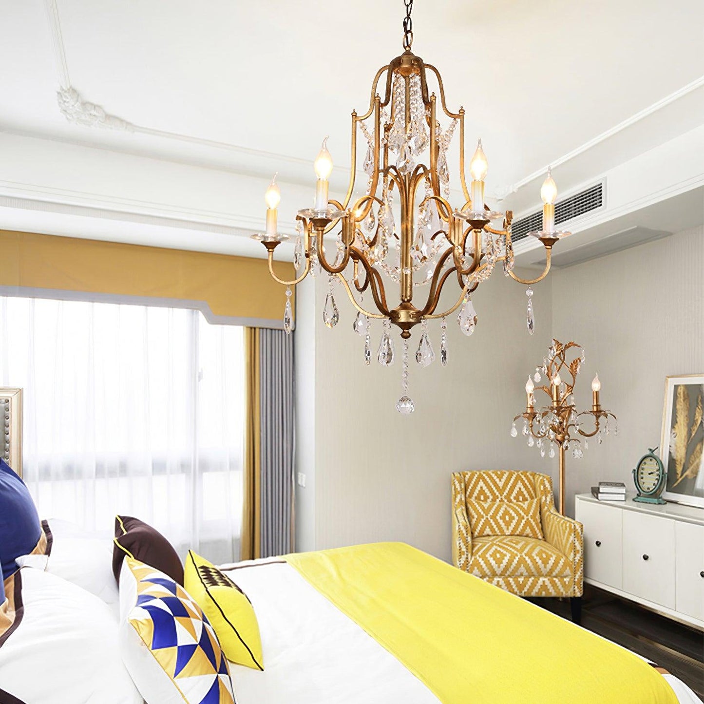 Gold Valentina Crystal Chandelier with Adjustable Heads – Luxury Ceiling Light