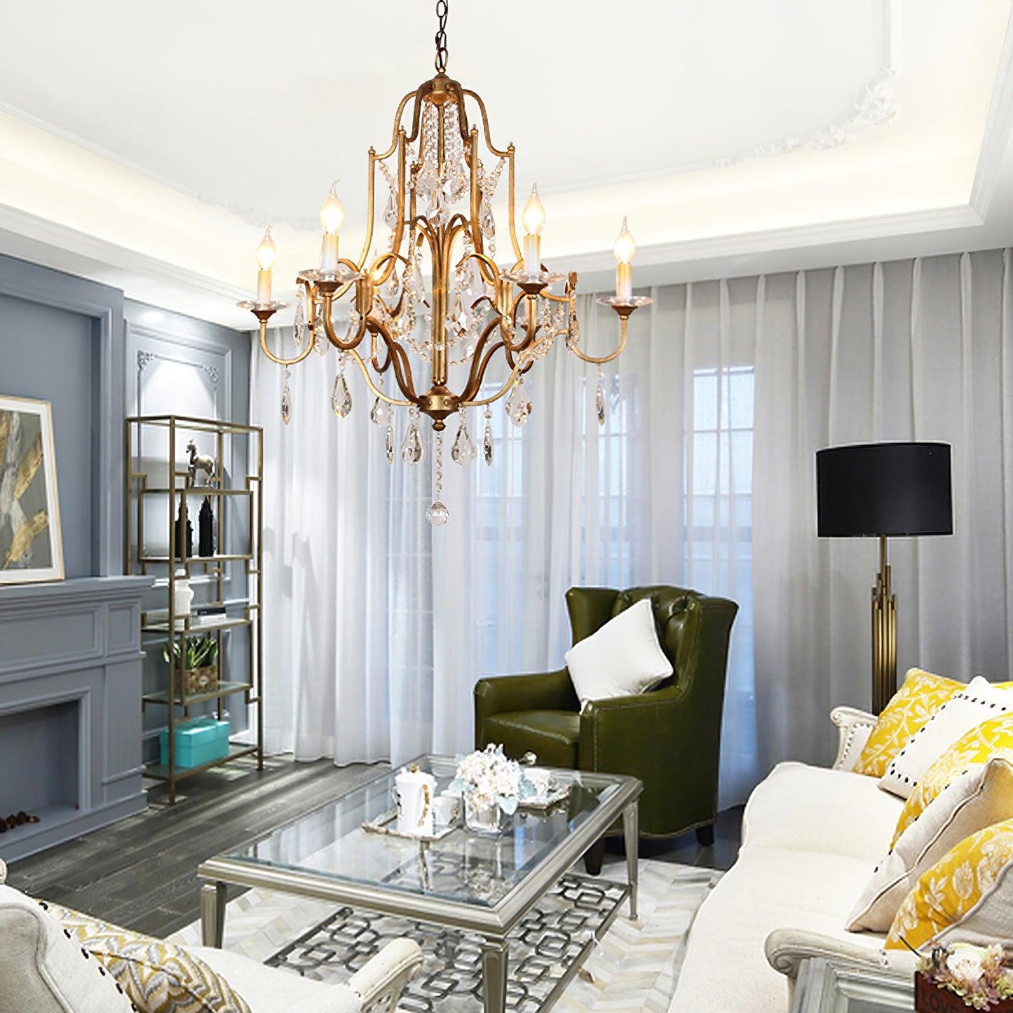 Gold Valentina Crystal Chandelier with Adjustable Heads – Luxury Ceiling Light