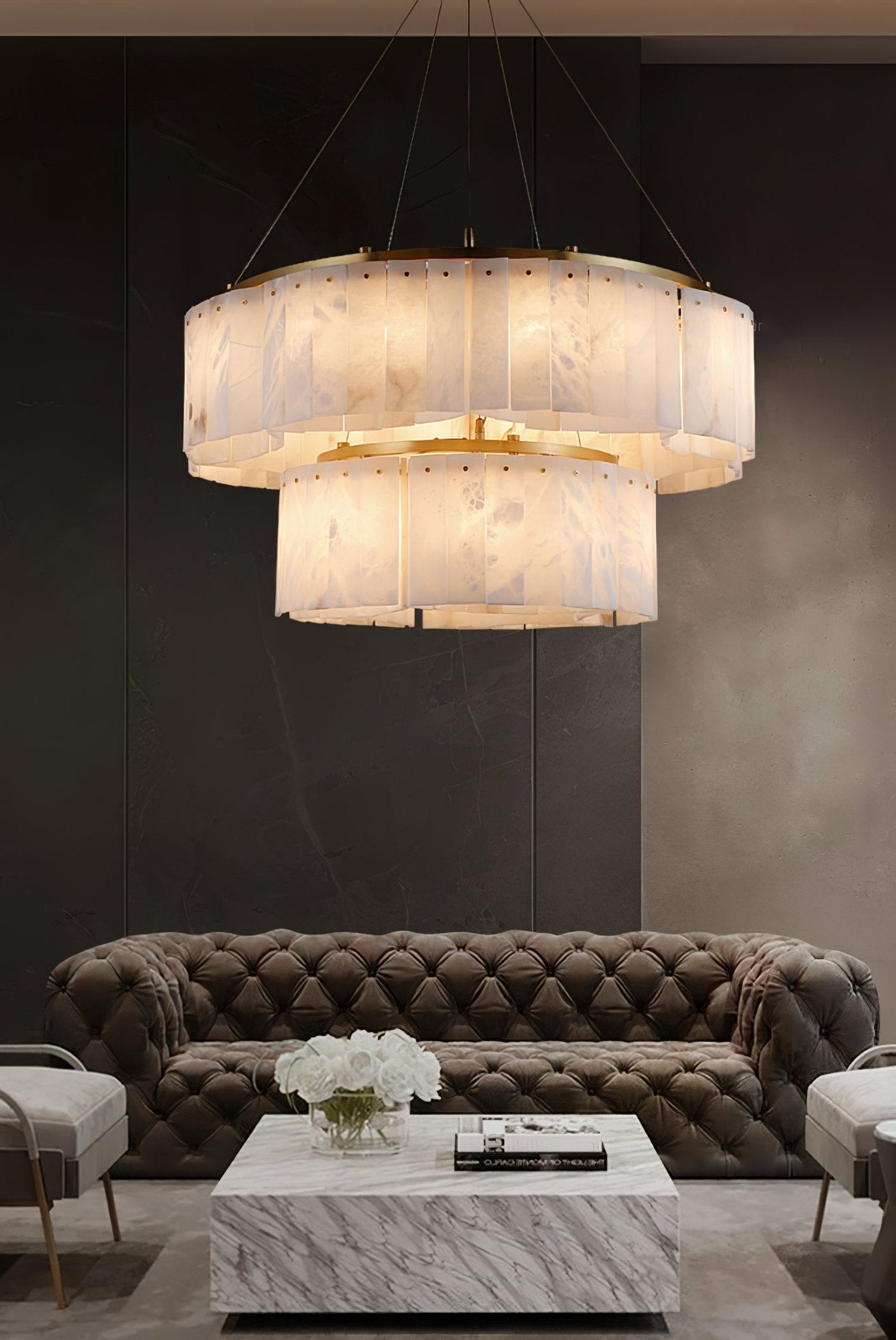 Velaria Alabaster Gold & White Chandelier – Luxury Ceiling Light