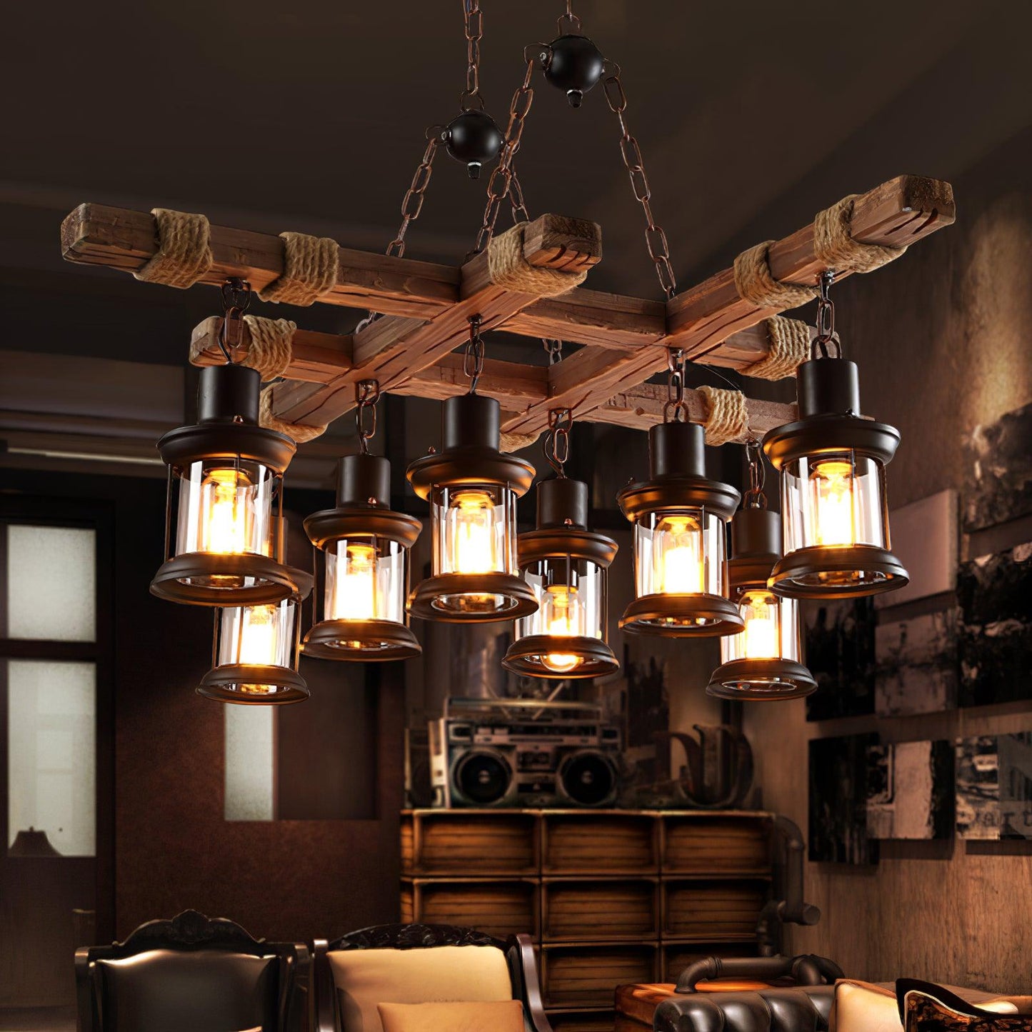 Vintage Wood Glass Chandeliers - YIOSI