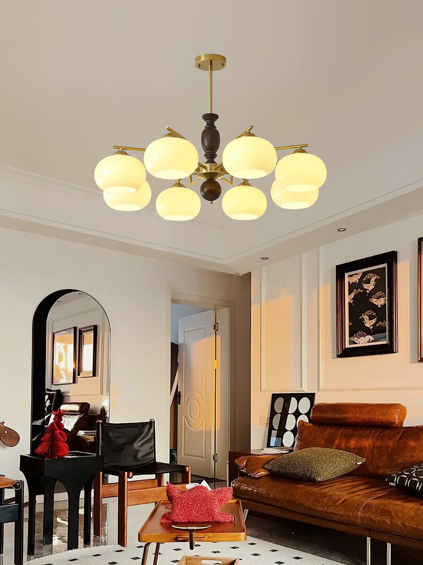 Walnut Beige Orb Chandelier - YIOSI