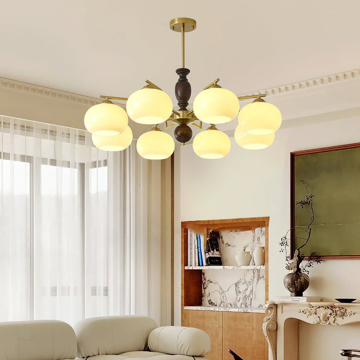 Walnut Beige Orb Chandelier - YIOSI
