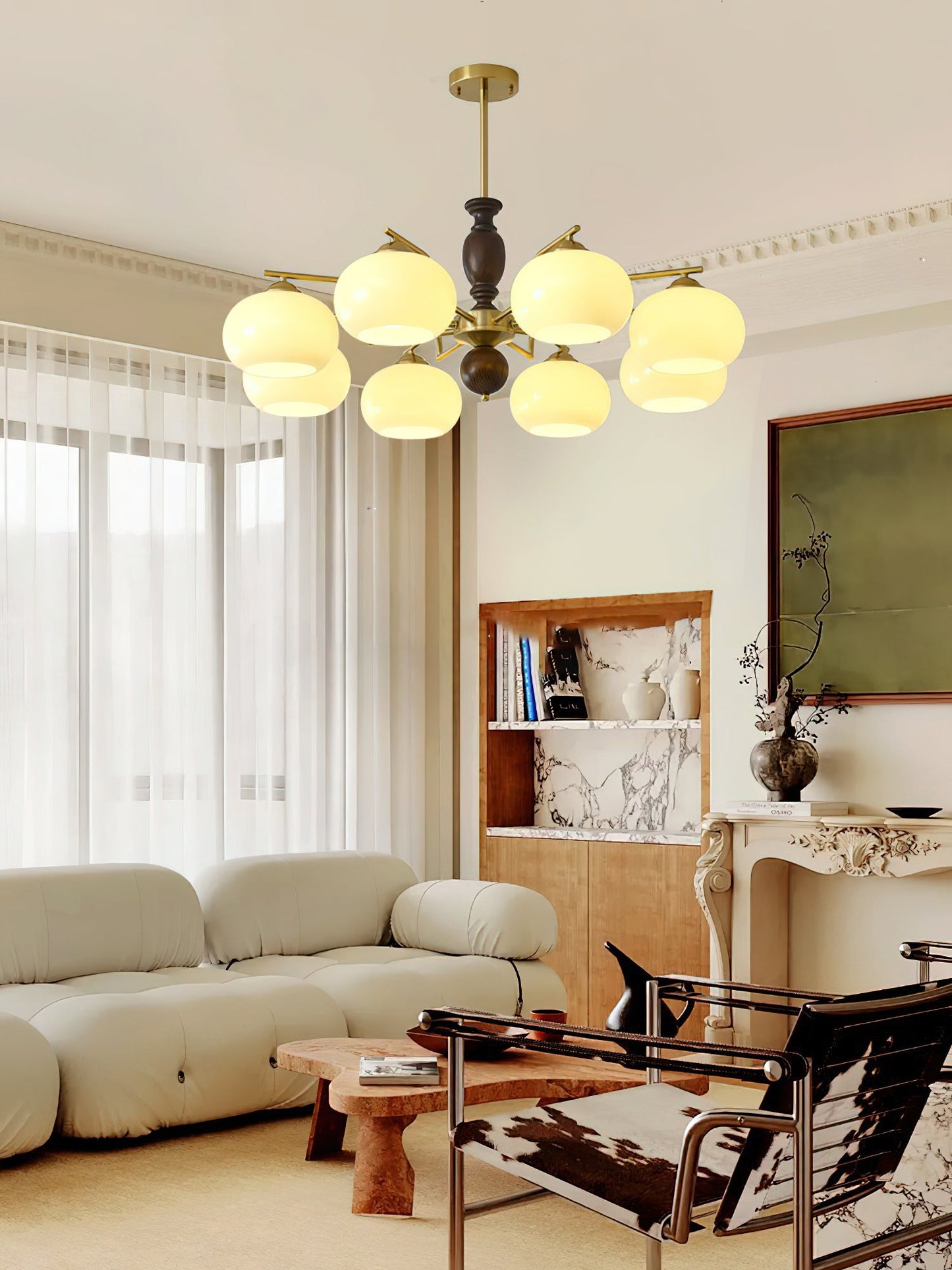 Walnut Beige Orb Chandelier - YIOSI