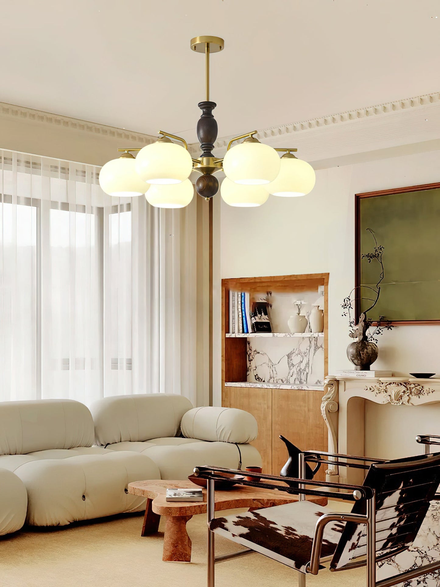 Walnut Beige Orb Chandelier - YIOSI
