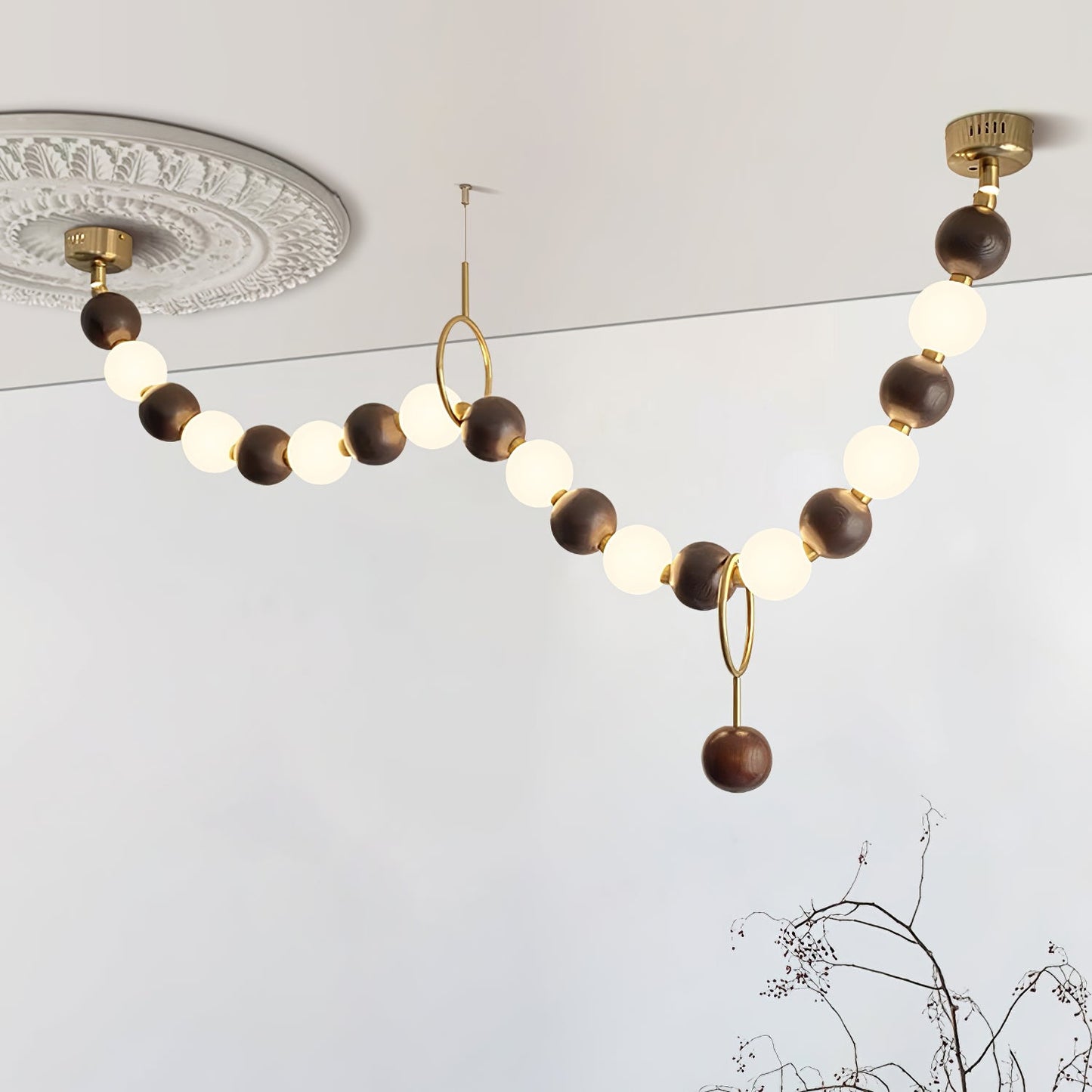 Walnut Bead Necklace Chandelier - YIOSI