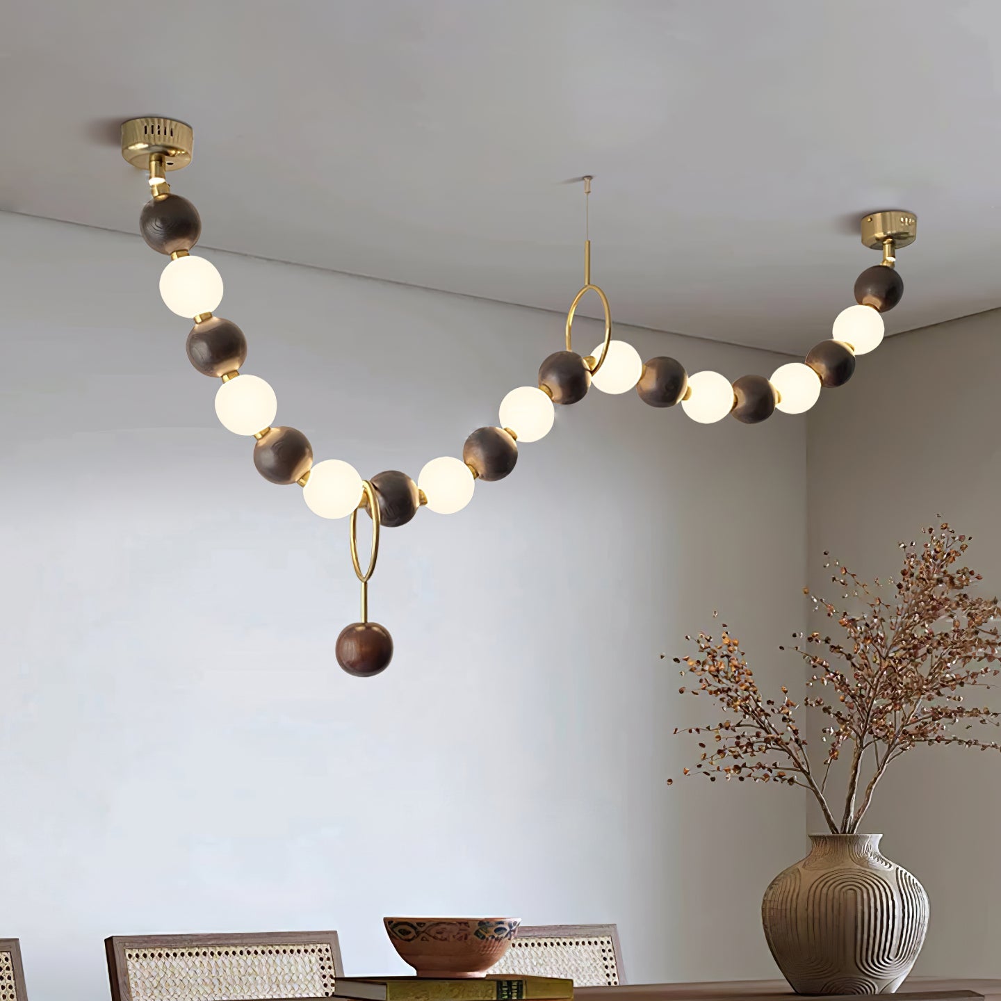 Walnut Bead Necklace Chandelier - YIOSI
