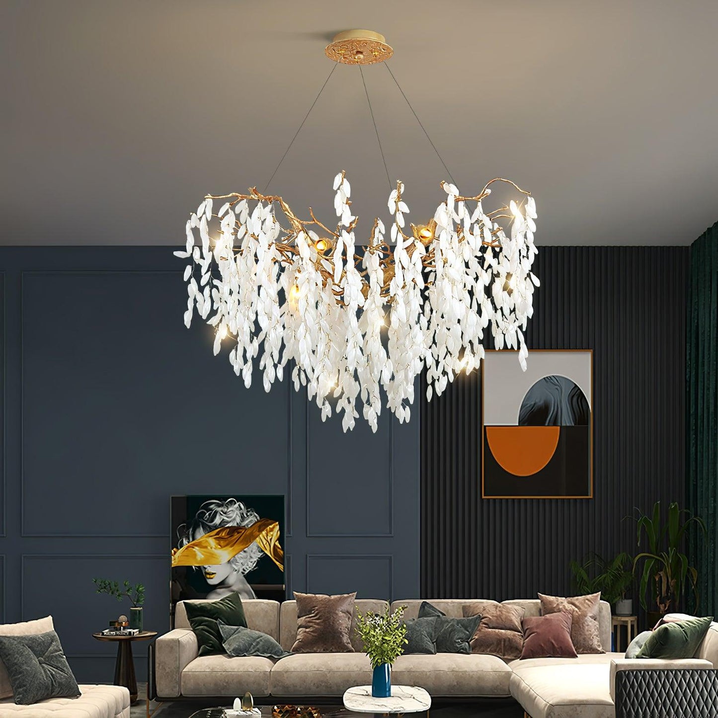 White Jade Branch Brass Chandelier - YIOSI