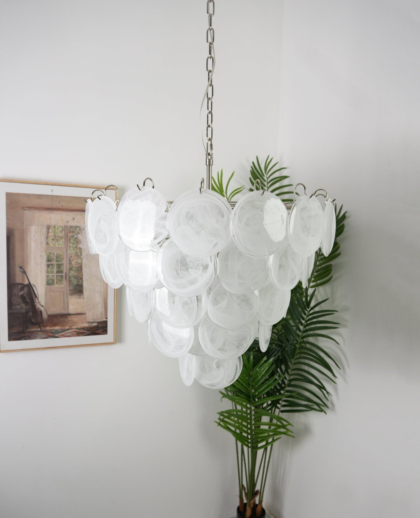 White Murano Disc Chandelier - YIOSI