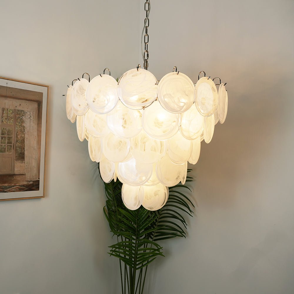 White Murano Disc Chandelier - YIOSI