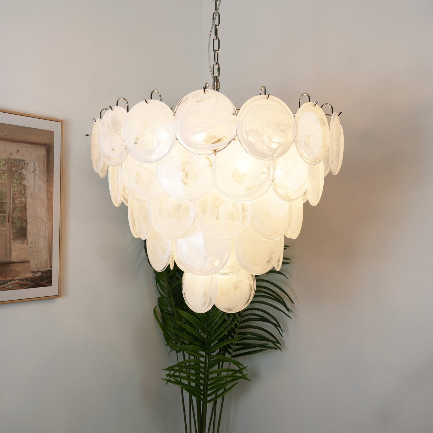 White Murano Disc Chandelier - YIOSI