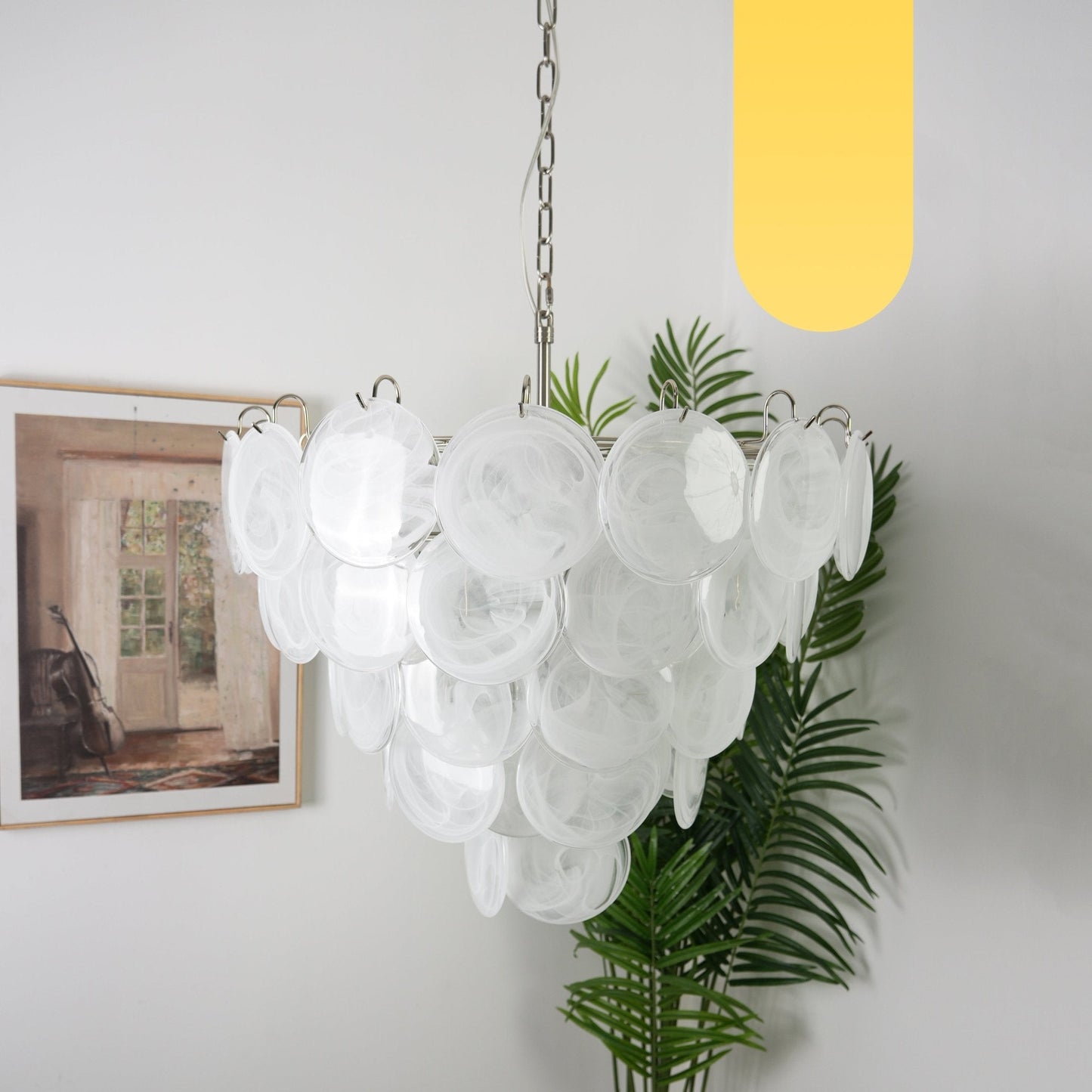 White Murano Disc Chandelier - YIOSI