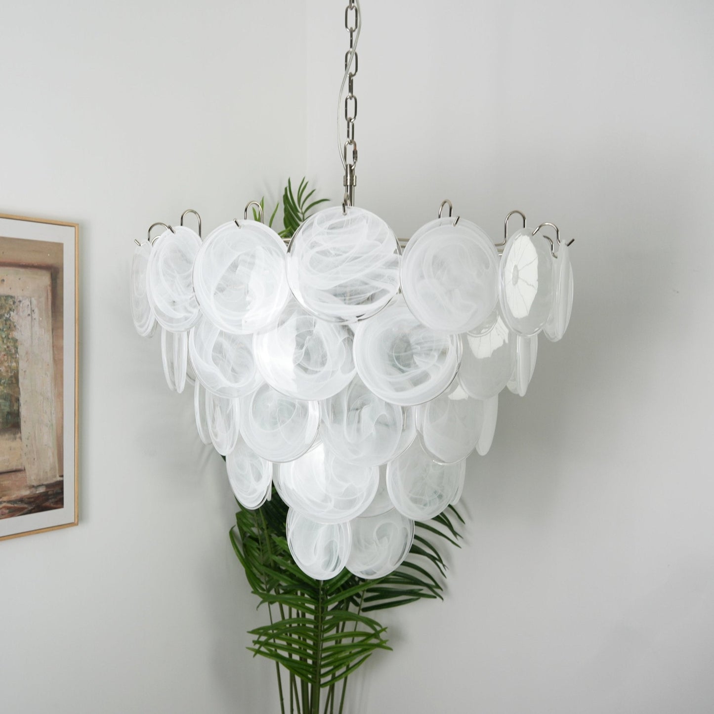 White Murano Disc Chandelier - YIOSI