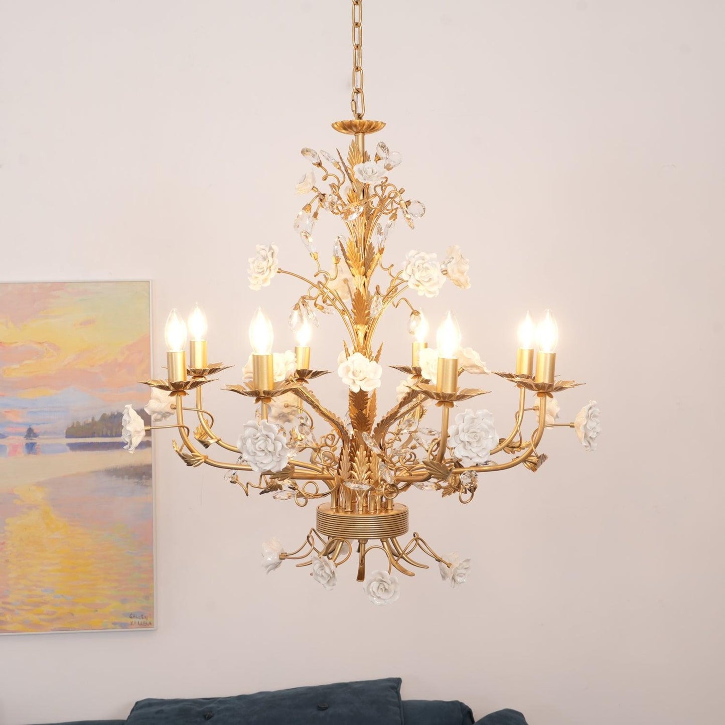 White Rose Crystal Chandelier - YIOSI