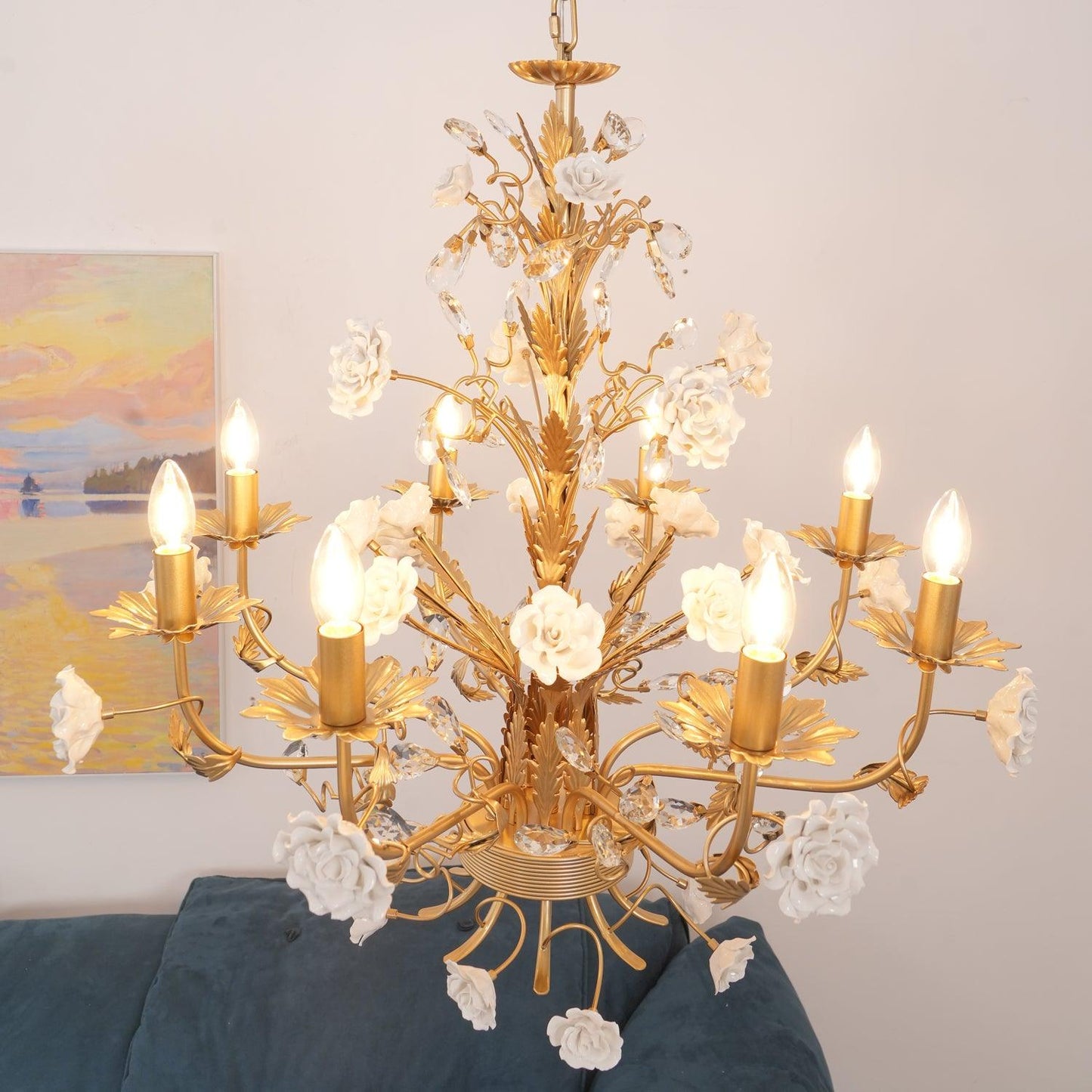 White Rose Crystal Chandelier - YIOSI