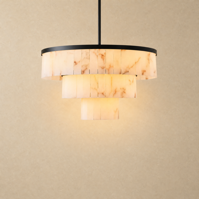 Hollis Three-Tier Alabaster Black Chandelier 34.3"D
