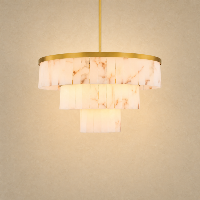 Hollis Three-Tier Alabaster Brass Chandelier 34.3"D