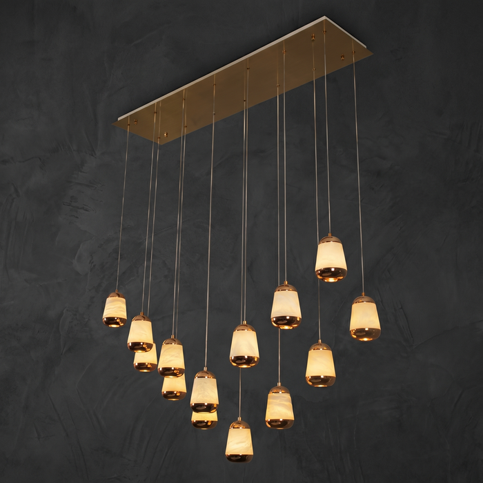 Alabaster Linear Chandelier in brass
