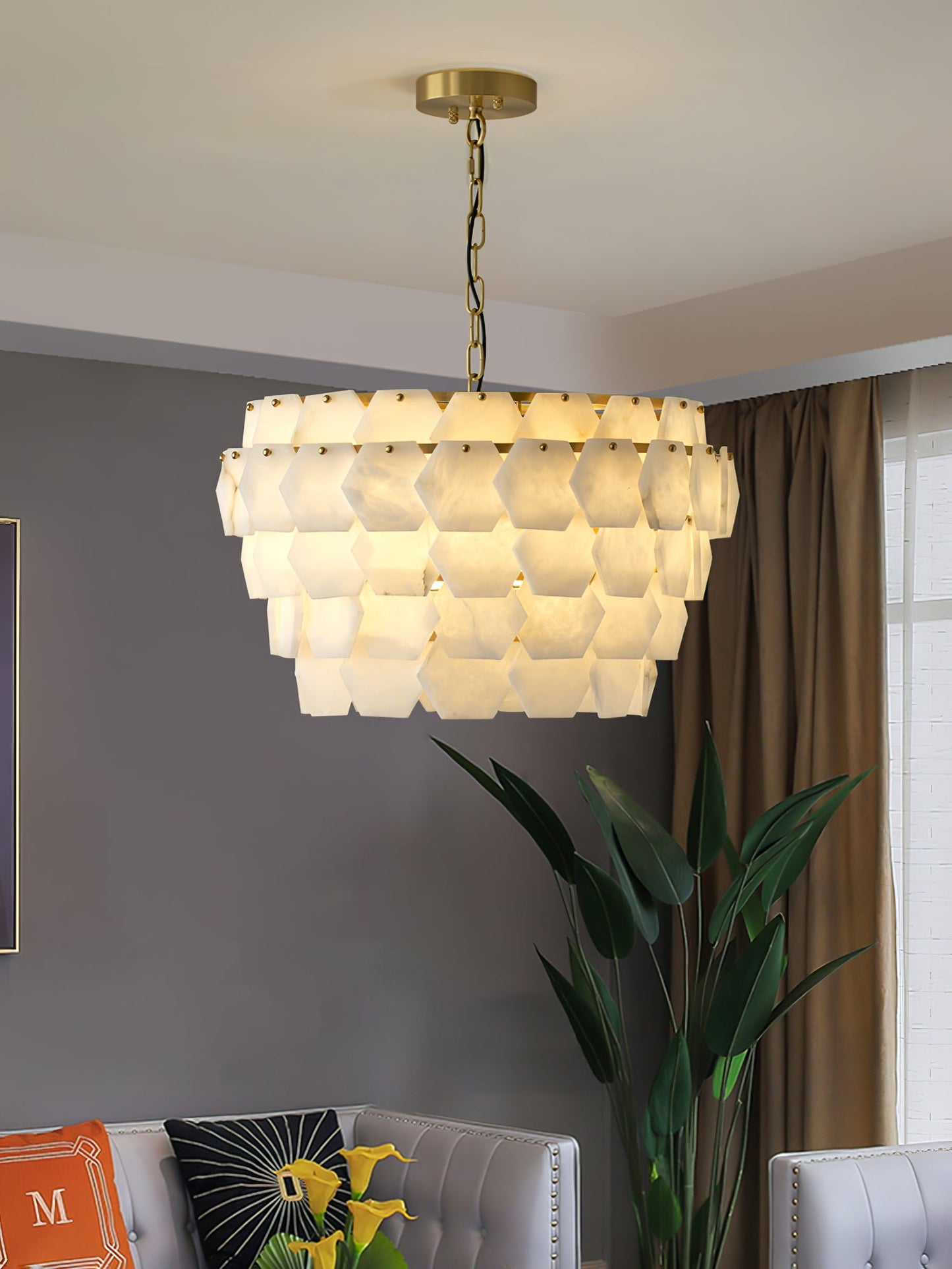 Vakkerlight Hexa Cloud Gold & White Alabaster Pendant Light – 23.6