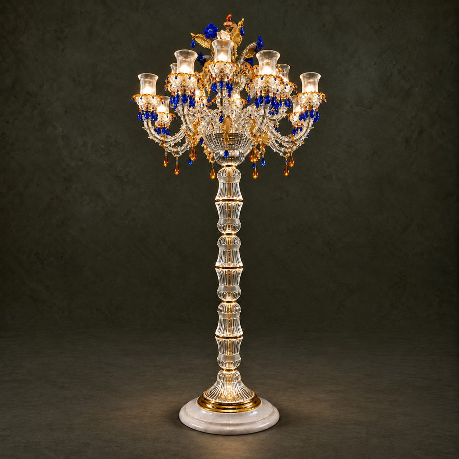 Vionelle Blue Amber Glass 16-Light Floor Lamp 102.4"