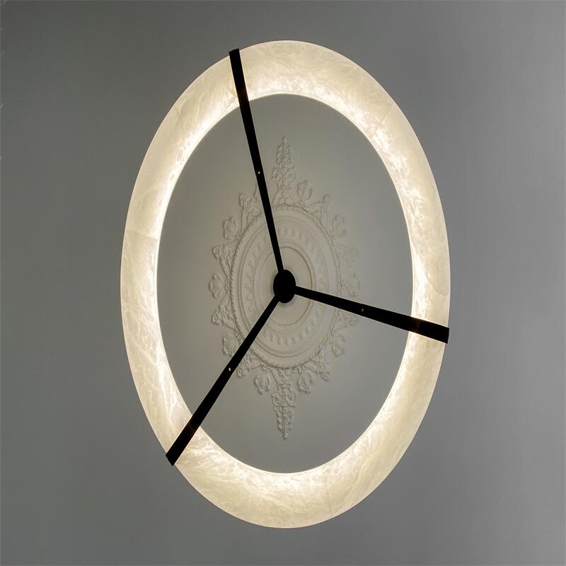 Oslo L1P Pendant Alabaster Chandelier, Halo Ring Chandelier With canopy Over Dining Table