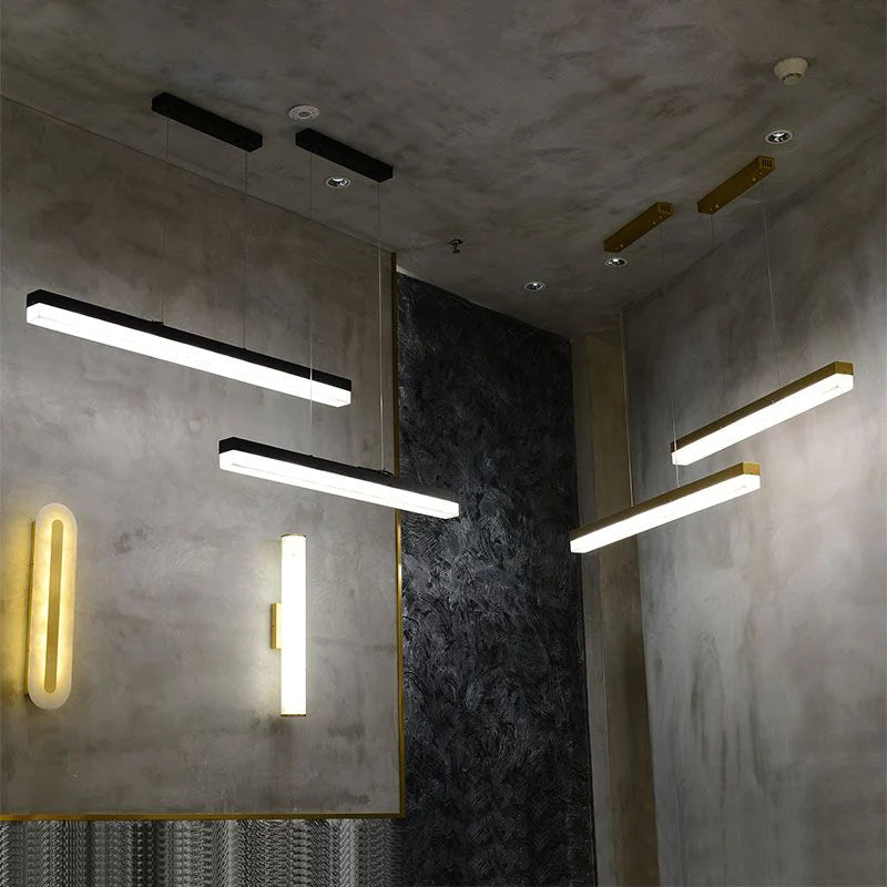 Timea Modern Alabaster Linear Pendant Light Over Kitchen Island, Chandelier Over Dining Table