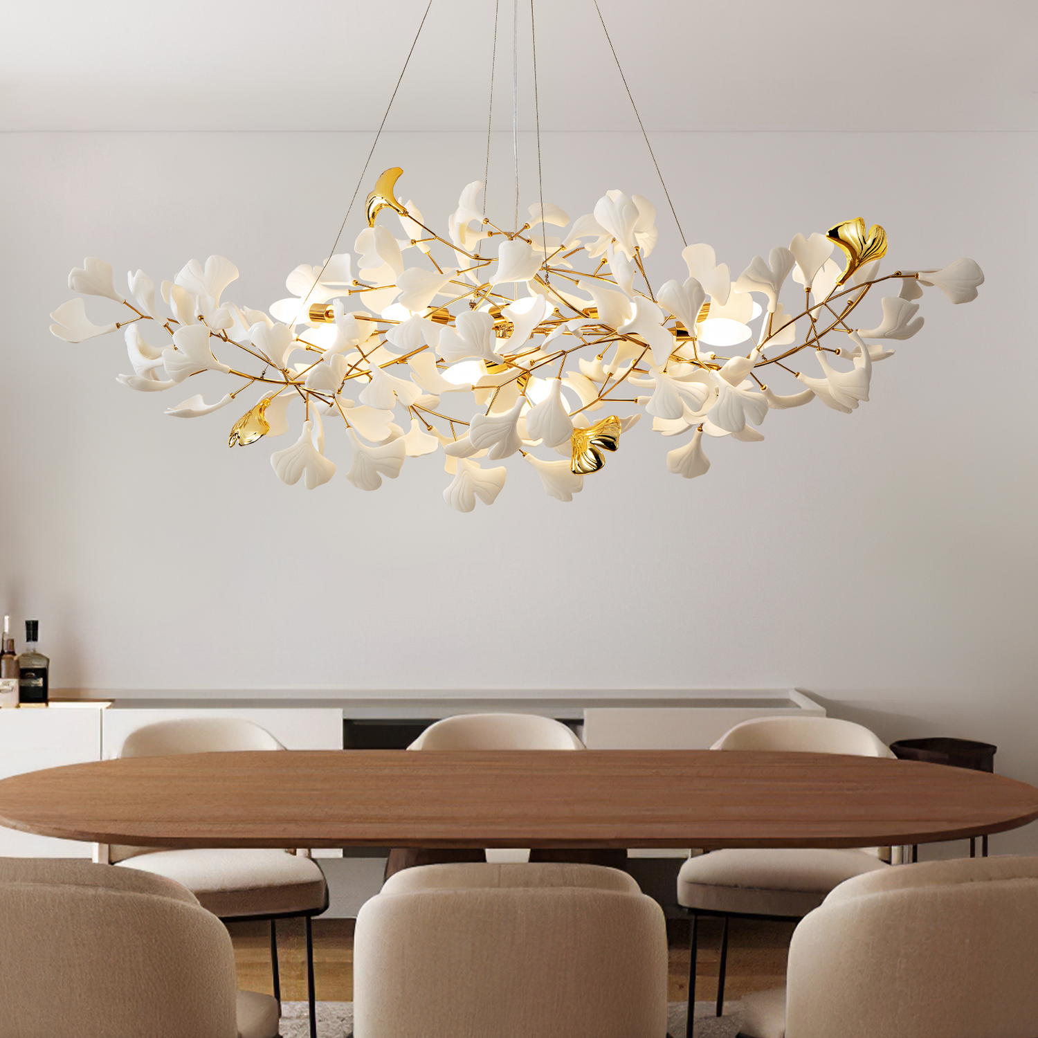 Plastic Ginkgo Leaf Linear Dining Pendant 1500 - Gold