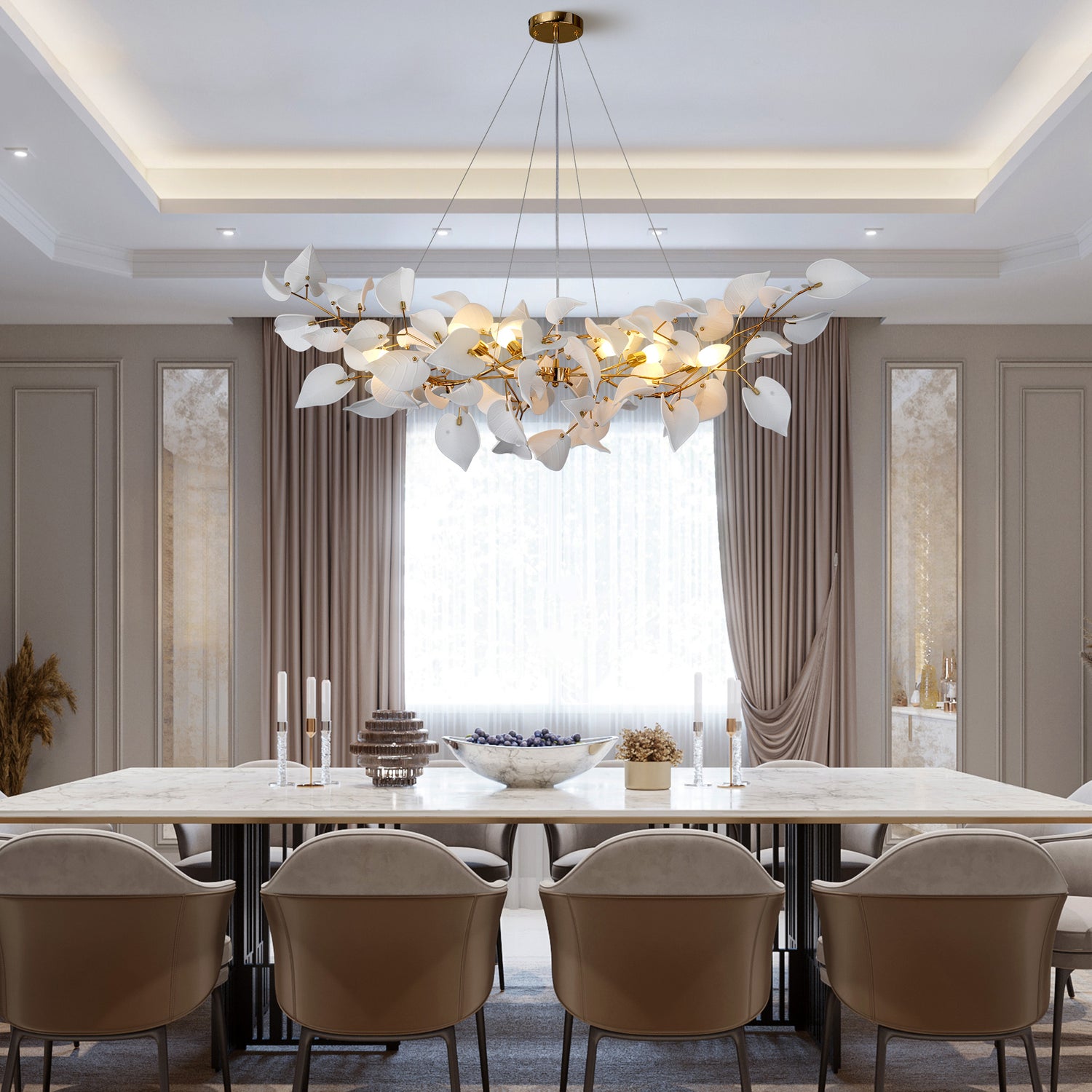 Ceramic Heart Leaf Linear Dining Pendant L1200 - Copper