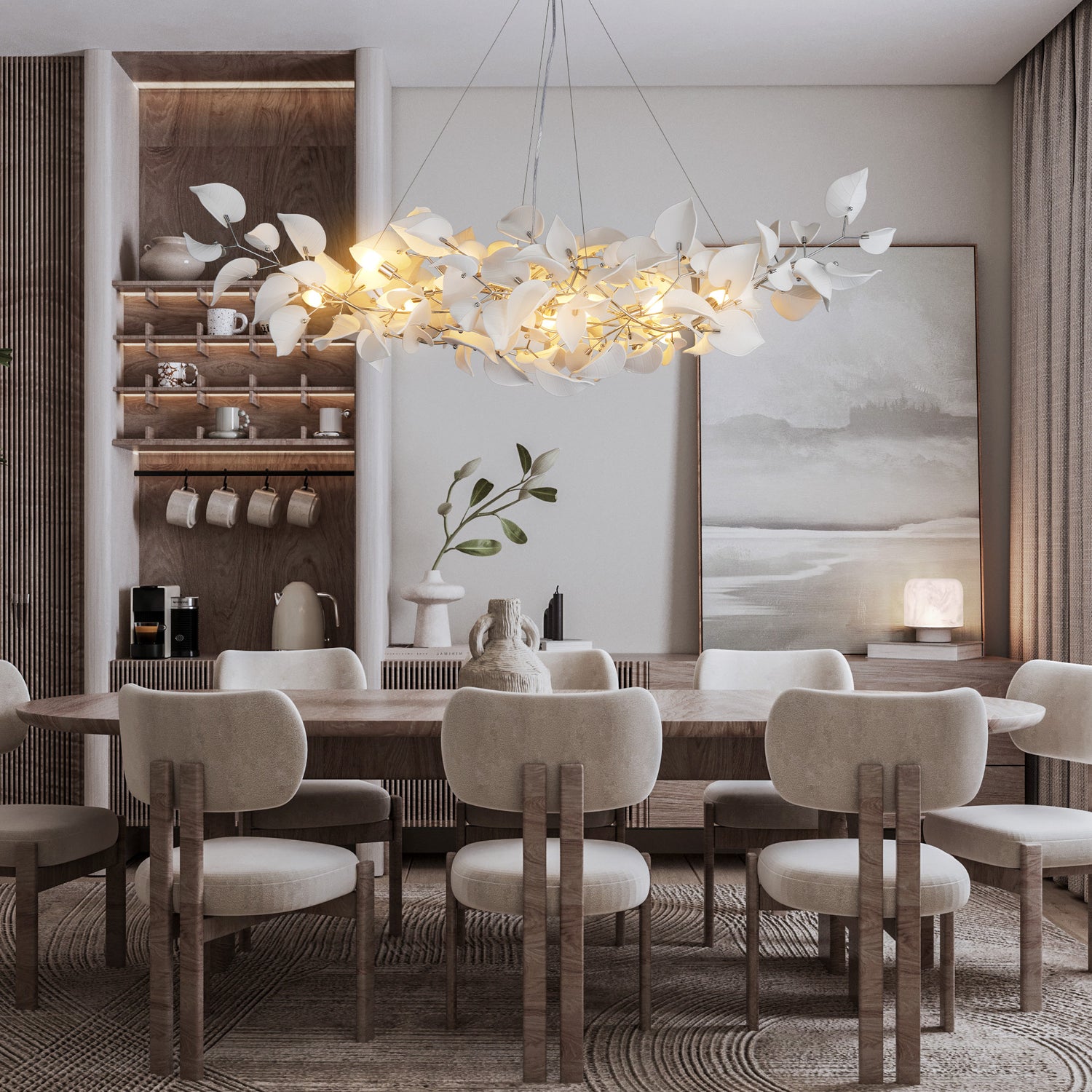 Ceramic Heart Leaf Linear Dining Pendant L1500 - Chrome