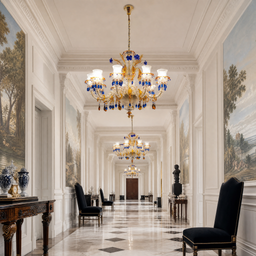 10-Light Blue and Amber Floral Glass Chandelier