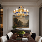 10-Light Blue and Amber Floral Glass Chandelier
