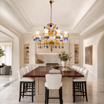 10-Light Blue and Amber Floral Glass Chandelier