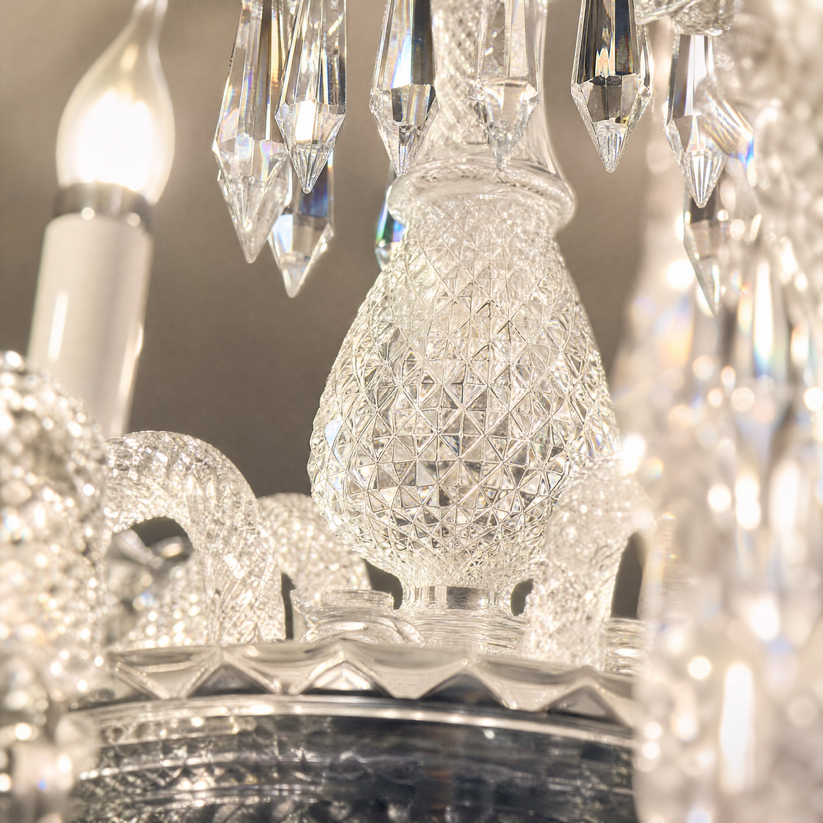 10-Light Candle Curved Glass Arm Crystal Chandelier
