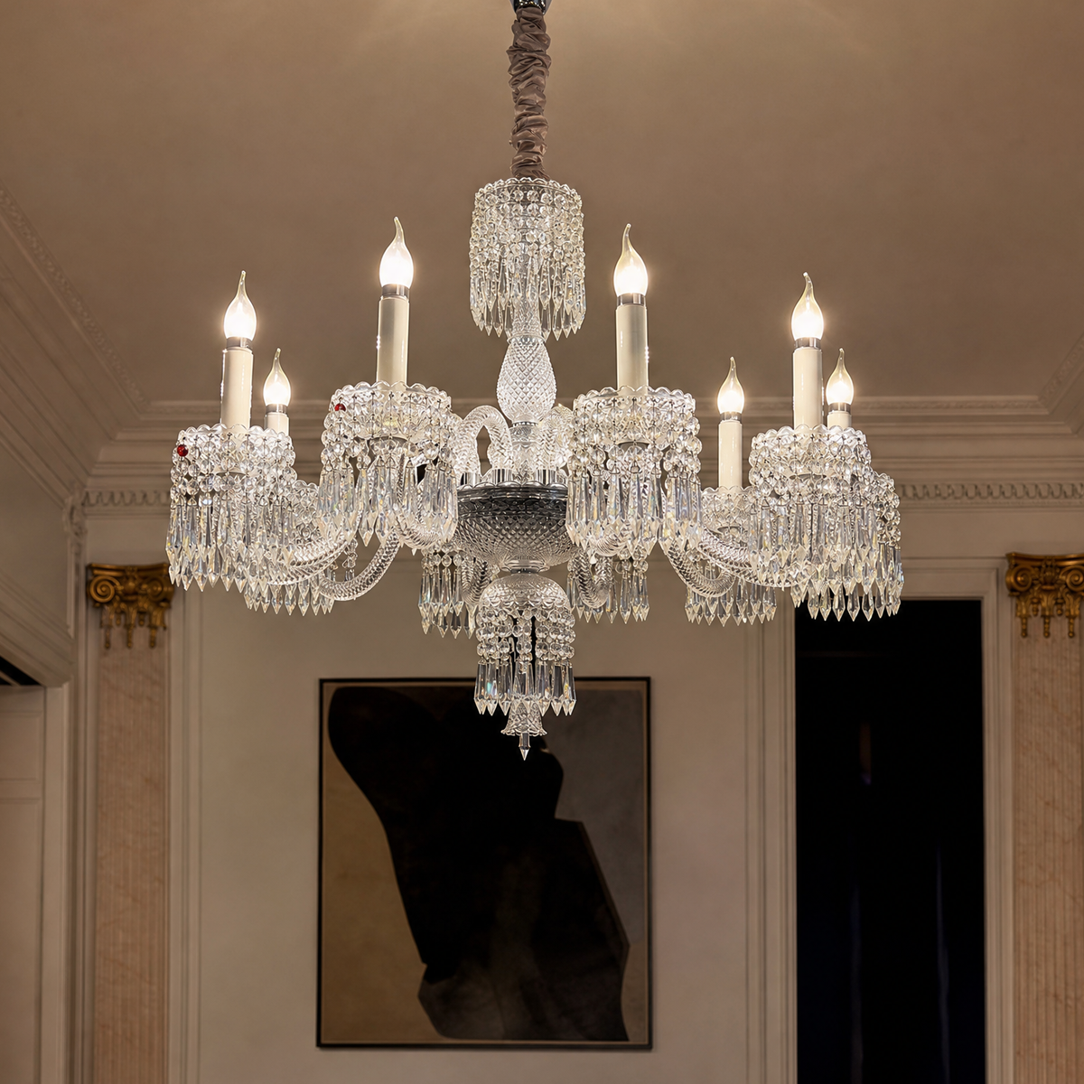 10-Light Candle Curved Glass Arm Crystal Chandelier