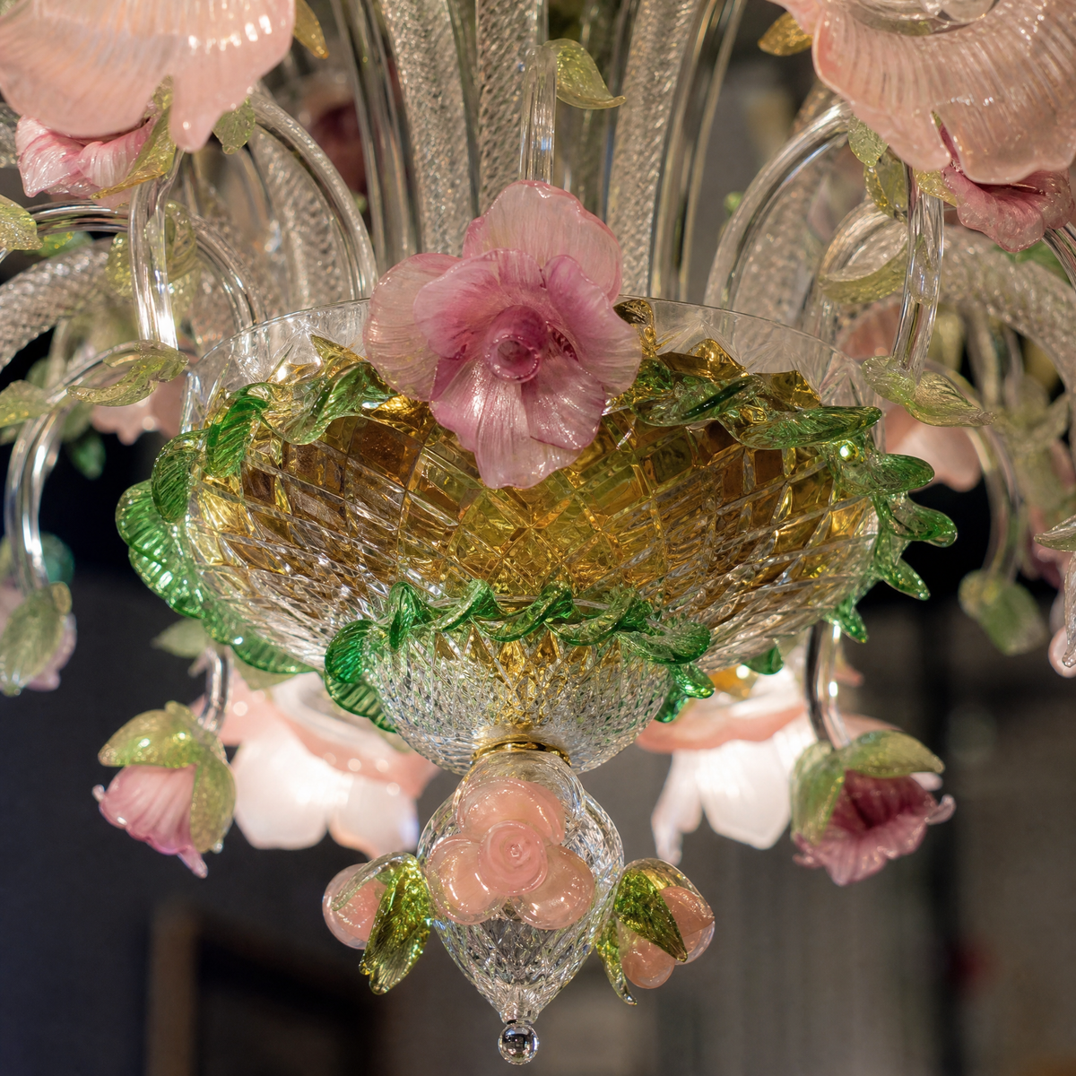 10-Light Pink and Purple Floral Glass Chandelier